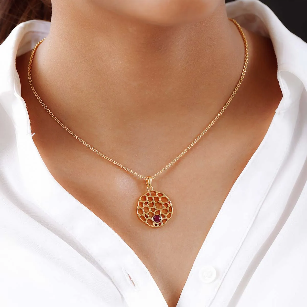 Lattice Disc Birthstone Pendant with FREE Chain