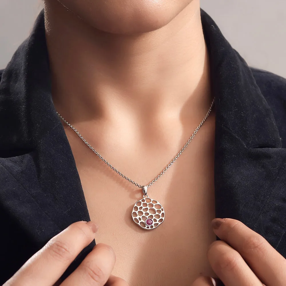 Lattice Disc Birthstone Pendant with FREE Chain