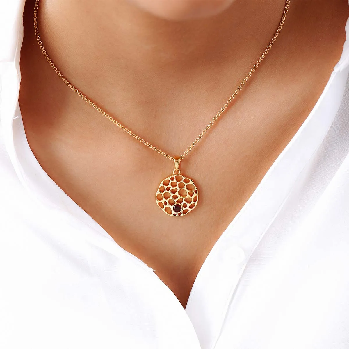 Lattice Disc Birthstone Pendant with FREE Chain