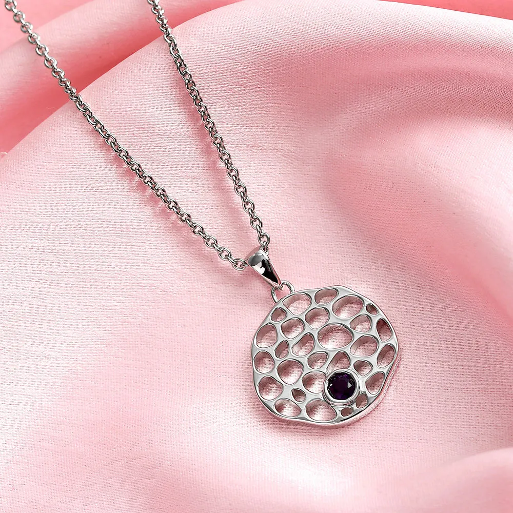 Lattice Disc Birthstone Pendant with FREE Chain
