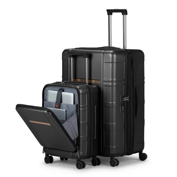 Luggage Expandable Suitcase 2 Piece Set Carry On ABS PC Spinner Trolley with pocket Compartment Weekend Bag , Black Color