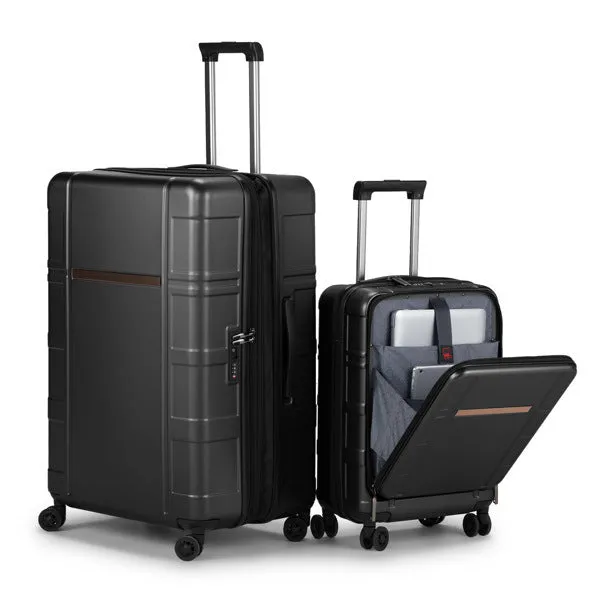Luggage Expandable Suitcase 2 Piece Set Carry On ABS PC Spinner Trolley with pocket Compartment Weekend Bag , Black Color