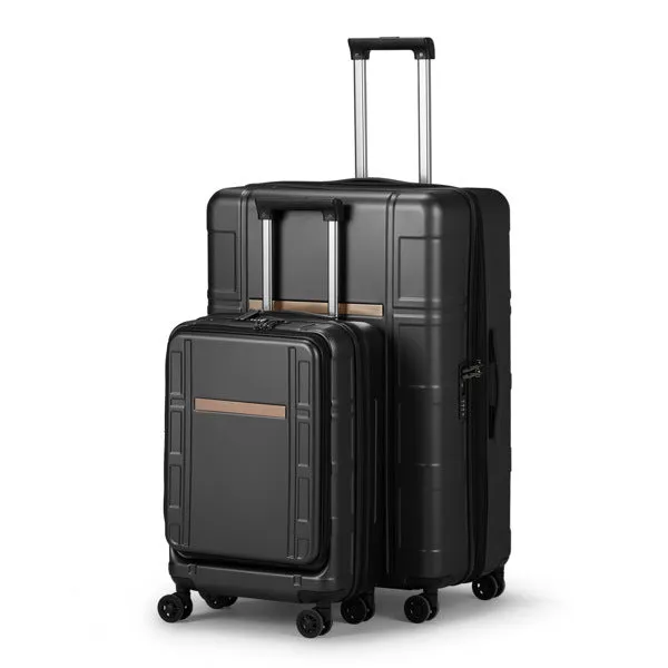 Luggage Expandable Suitcase 2 Piece Set Carry On ABS PC Spinner Trolley with pocket Compartment Weekend Bag , Black Color