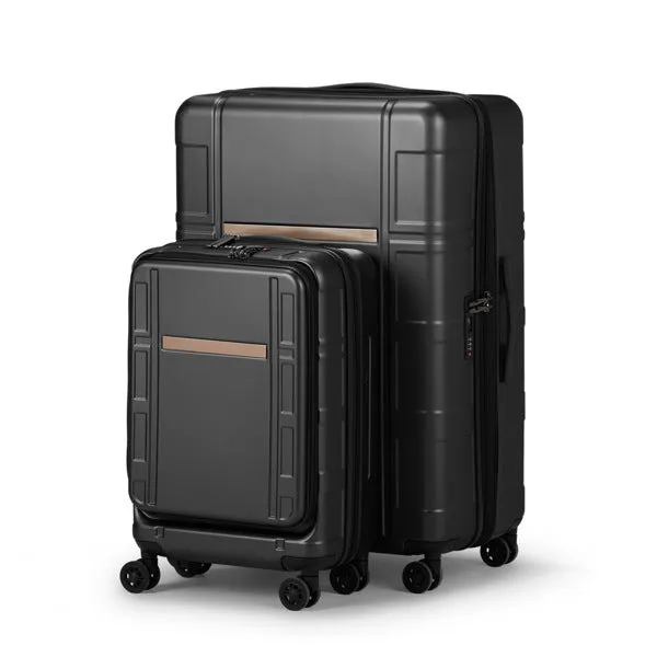 Luggage Expandable Suitcase 2 Piece Set Carry On ABS PC Spinner Trolley with pocket Compartment Weekend Bag , Black Color