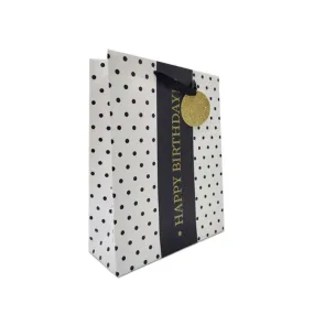 Medium Black Dots Birthday Gift Bag - 23cm x 18cm x 10cm