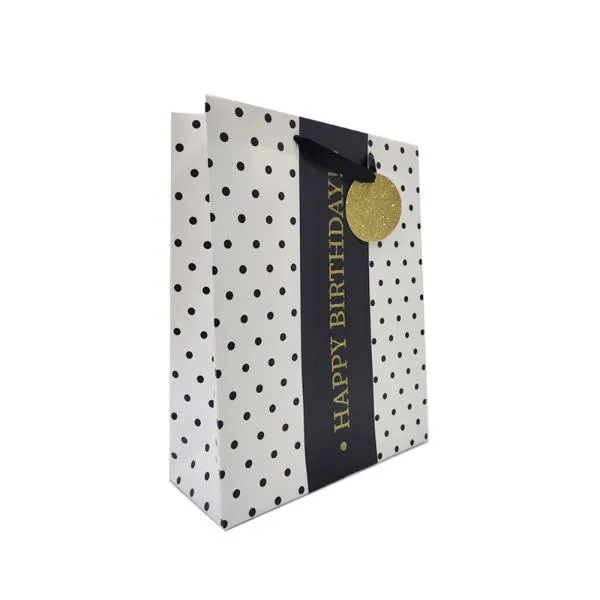 Medium Black Dots Birthday Gift Bag - 23cm x 18cm x 10cm