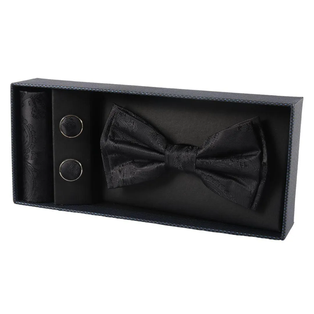 Men's Bow Tie Gift Set Pocket Square Cuff Links for Formal Wedding Dress