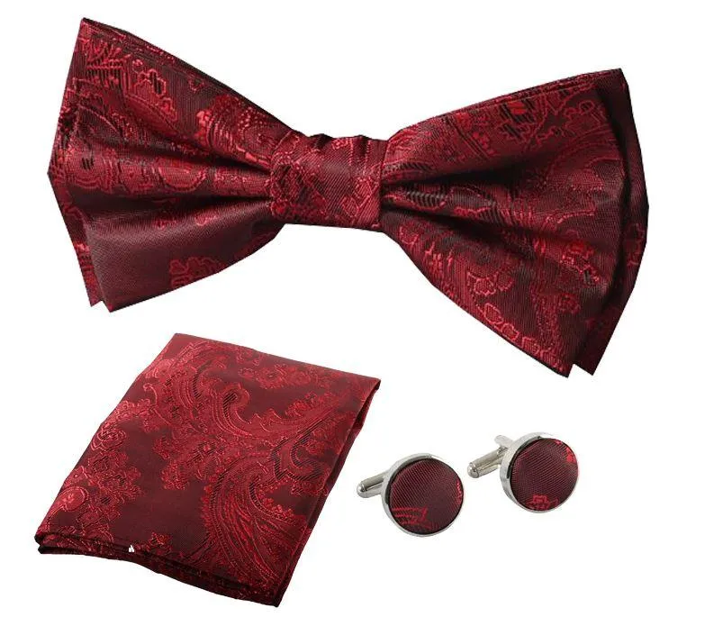 Men's Bow Tie Gift Set Pocket Square Cuff Links for Formal Wedding Dress