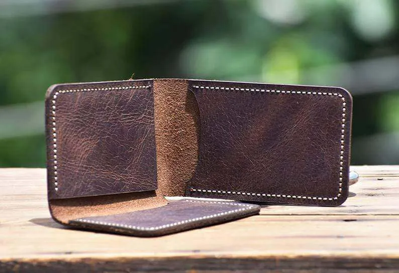 Men's Minimal Hand stitched Card Holder, Leather wallet, Groom Gift, Gift Wallet, Wedding gift