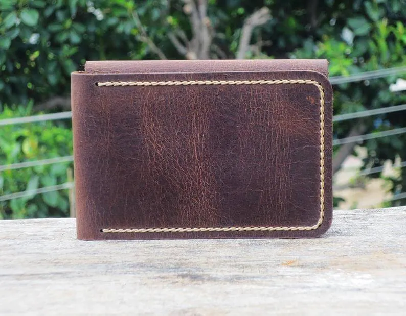Men's Minimal Hand stitched Card Holder, Leather wallet, Groom Gift, Gift Wallet, Wedding gift