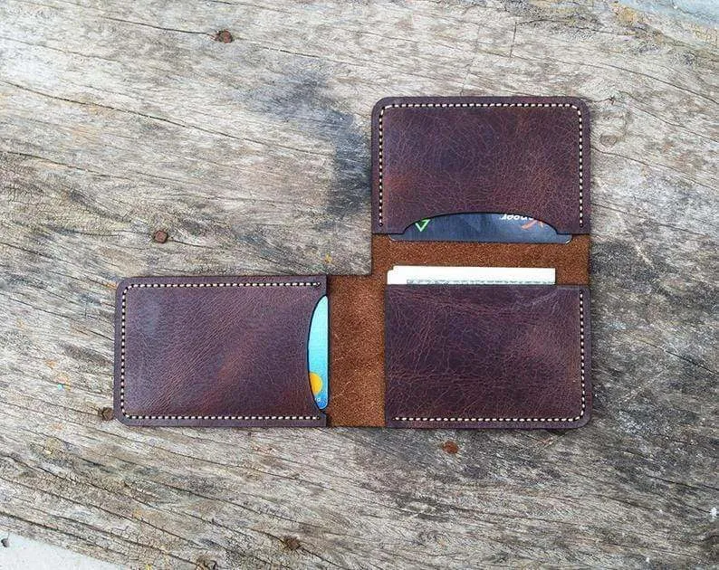 Men's Minimal Hand stitched Card Holder, Leather wallet, Groom Gift, Gift Wallet, Wedding gift