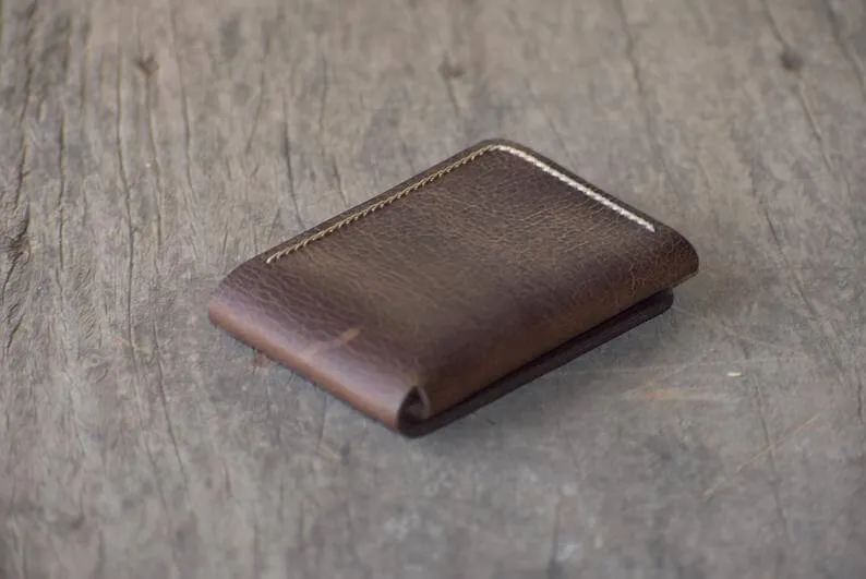 Men's Minimal Hand stitched Card Holder, Leather wallet, Groom Gift, Gift Wallet, Wedding gift