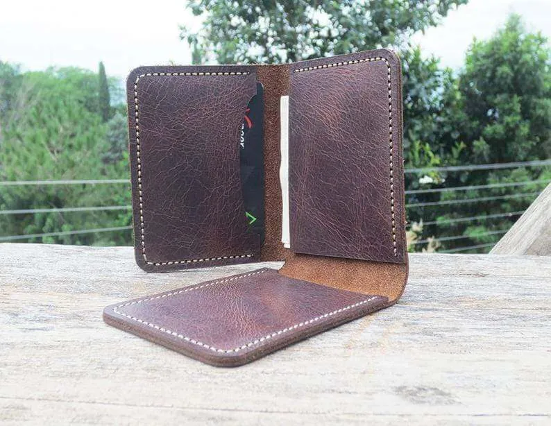 Men's Minimal Hand stitched Card Holder, Leather wallet, Groom Gift, Gift Wallet, Wedding gift