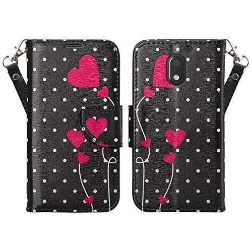 Moto G4 (4th Gen) Case | Moto G4 Plus Case, Wrist Strap Pu Leather Magnetic Fold[Kickstand] Wallet Case with ID & Card Slots for Motorola G4/G4 Plus - Polka Dot Hearts