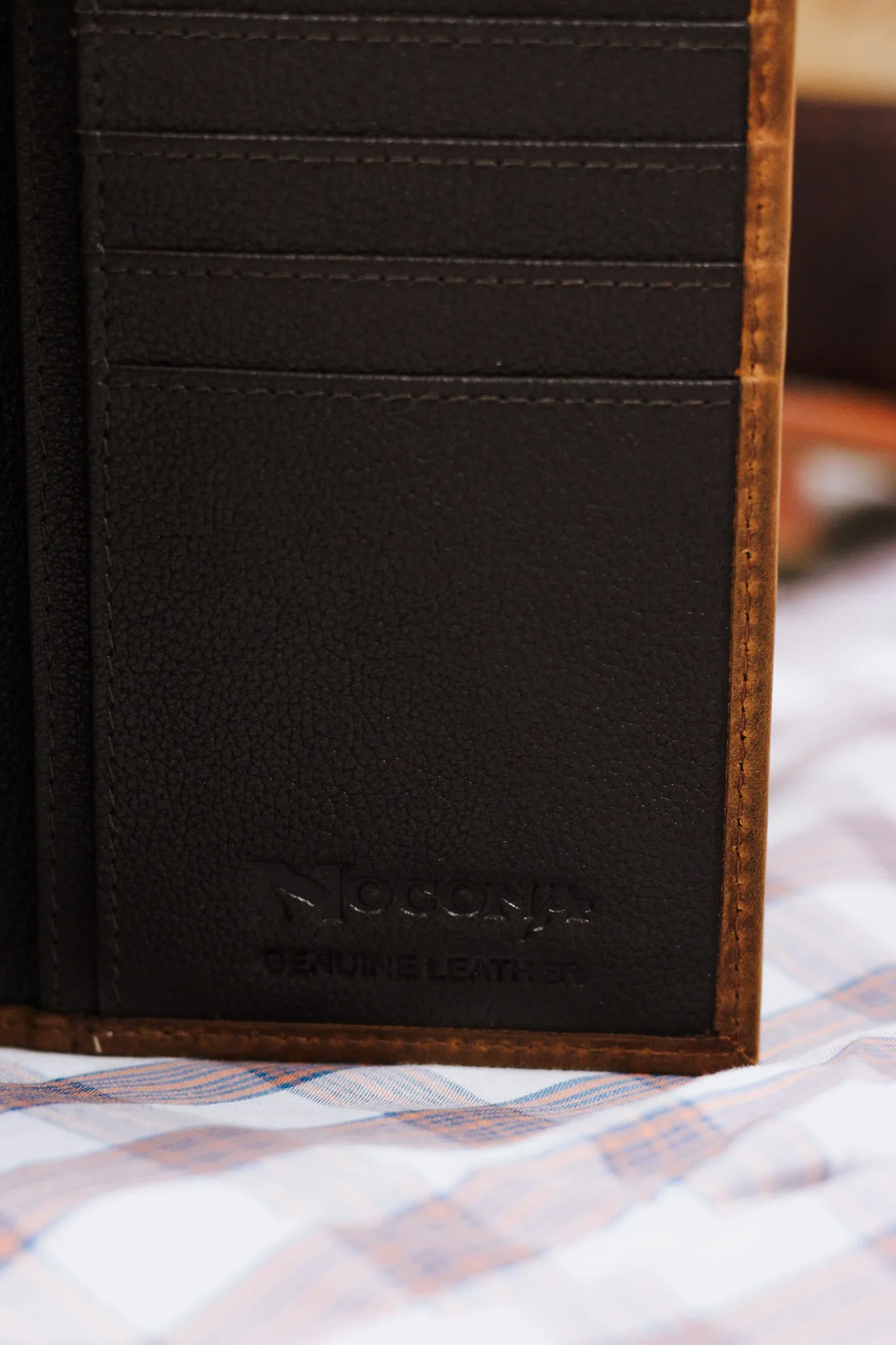 Nocona Rodeo Wallet Floral Embossed Chocolate Buck Lacing Brown