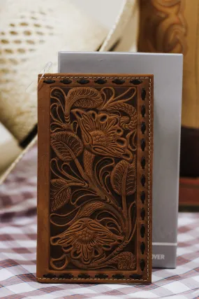 Nocona Rodeo Wallet Floral Embossed Chocolate Buck Lacing Brown