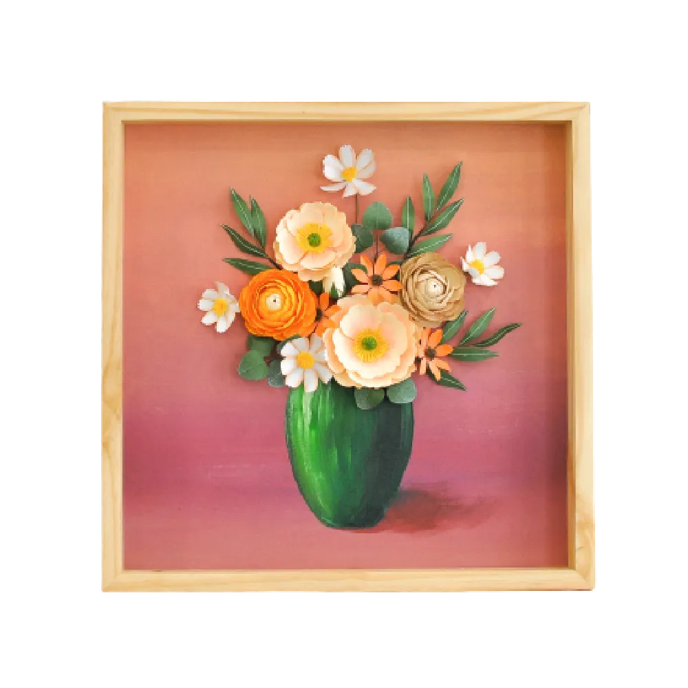 Paper Flowers Shadow Box 40x40 - Spring Vase (Acrylic-Painting)