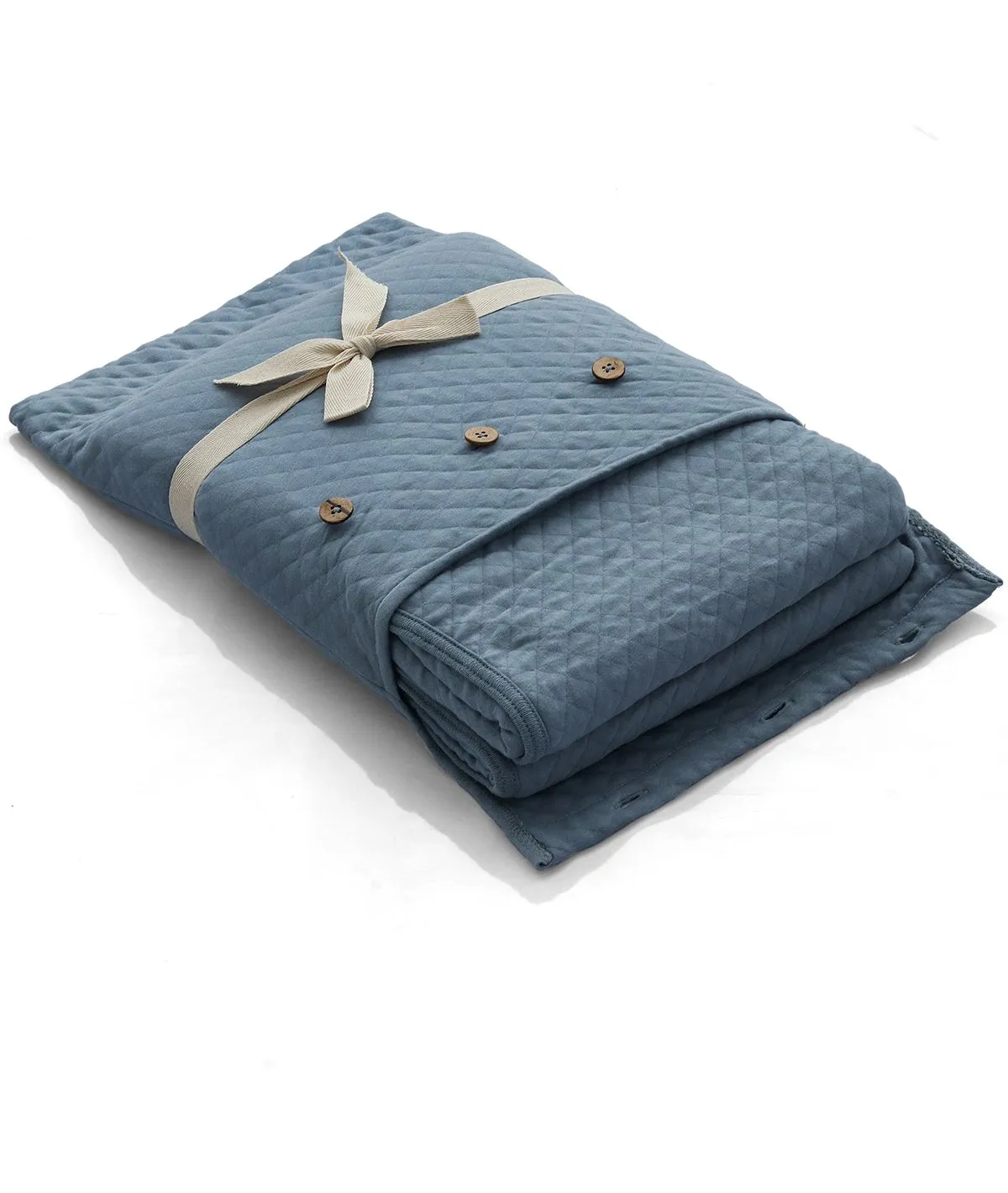 Parquet Texture Cotton Knitted Light Weight Quilted Blanket (Cambridge Blue)