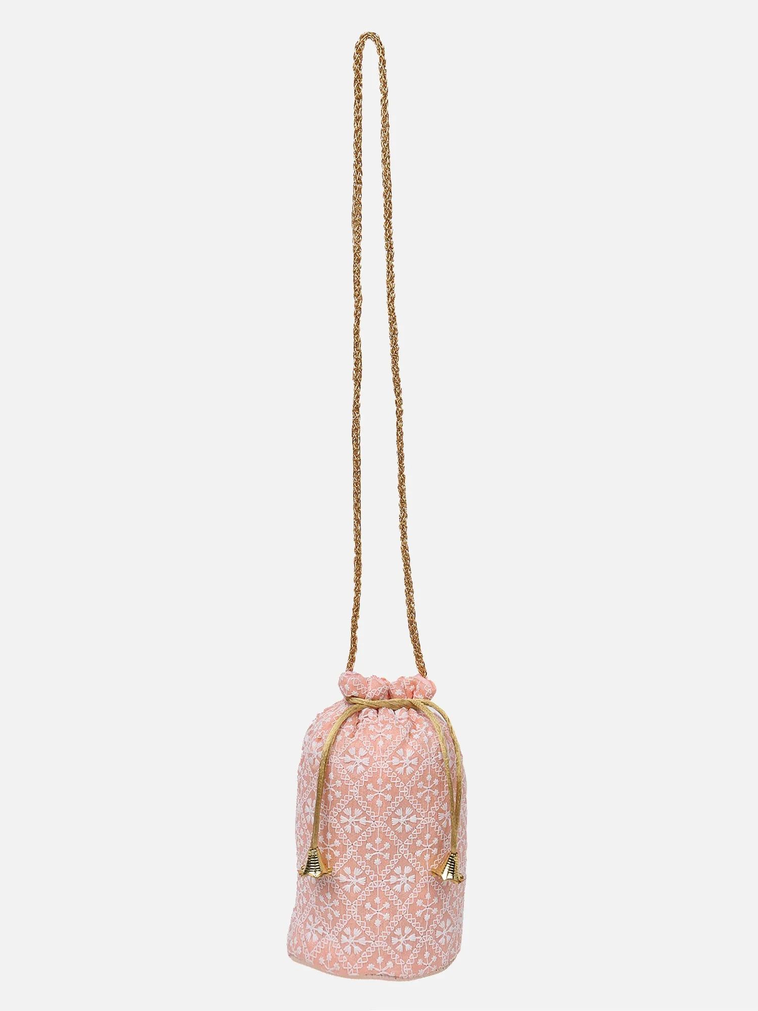 Peach Embroidered Potli For Wedding