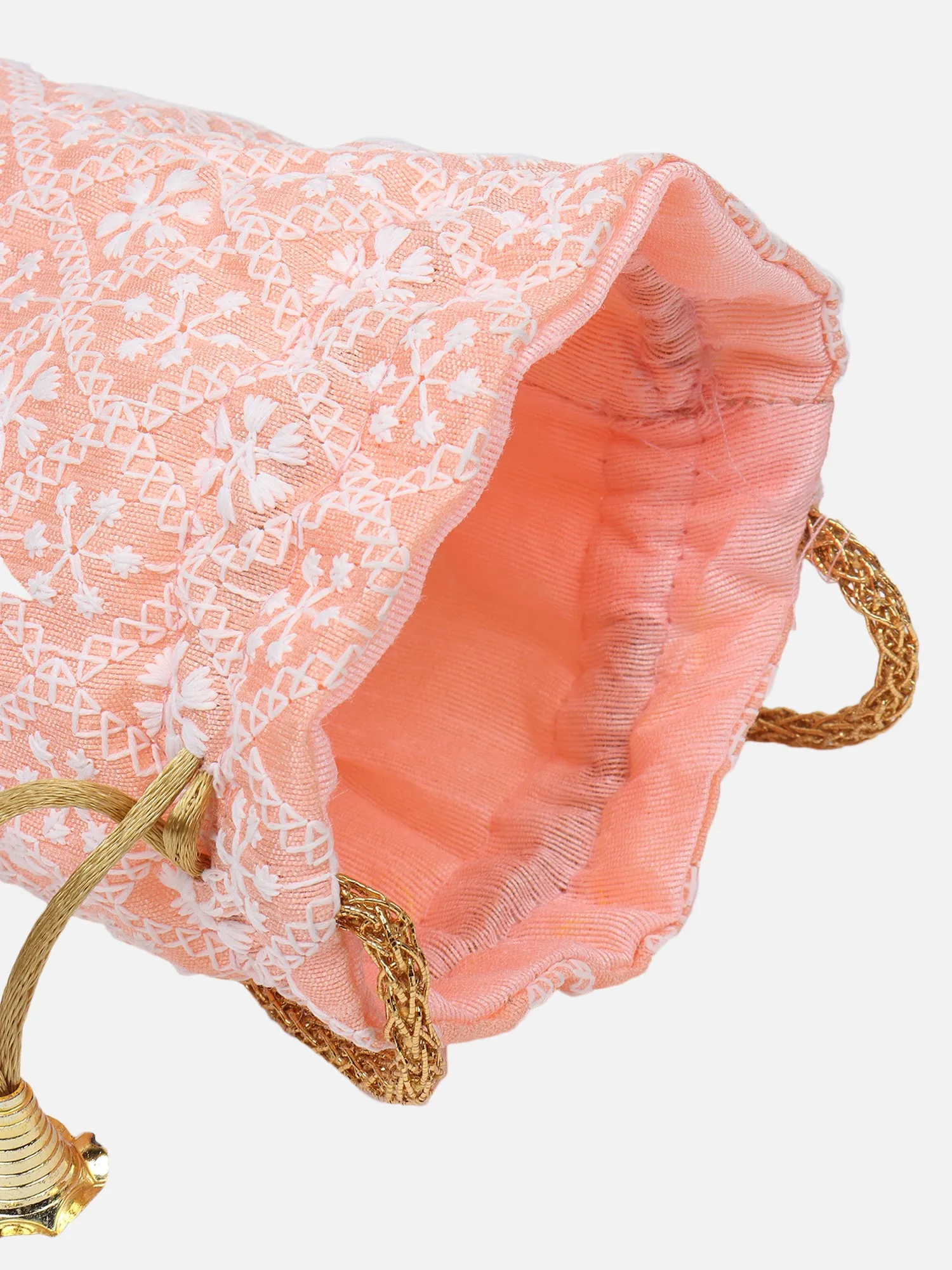 Peach Embroidered Potli For Wedding