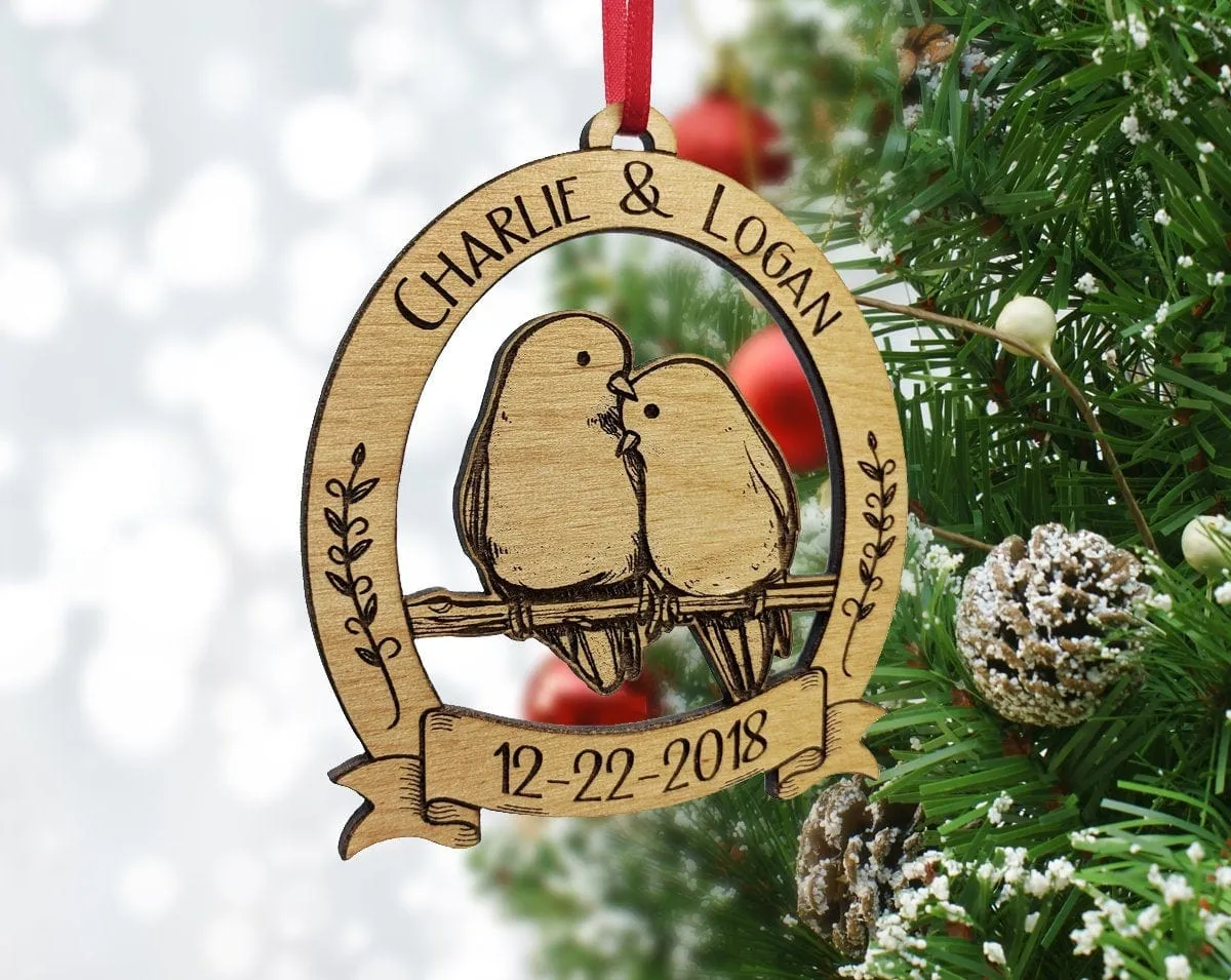Personalized Love Birds Couples Christmas Tree Decor Gift Anniversary Gifts Mr Mrs Wedding Shower Newlyweds First Christmas Ornament for Her
