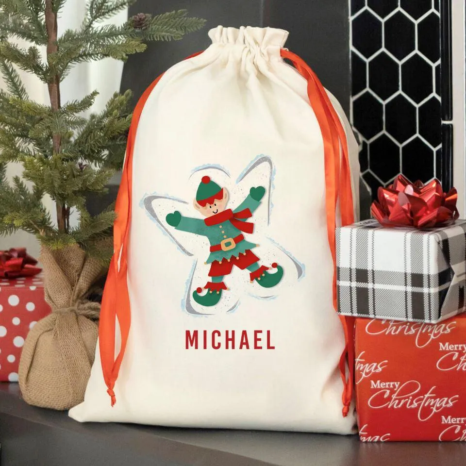 Personalized Merry and Bright Red Ribbon Santa Sacks