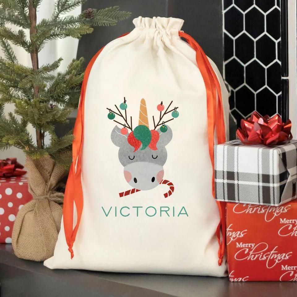 Personalized Merry and Bright Red Ribbon Santa Sacks