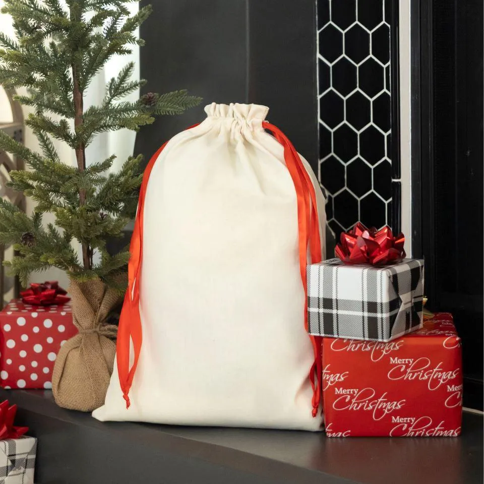 Personalized Merry and Bright Red Ribbon Santa Sacks