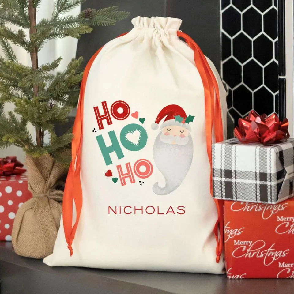 Personalized Merry and Bright Red Ribbon Santa Sacks