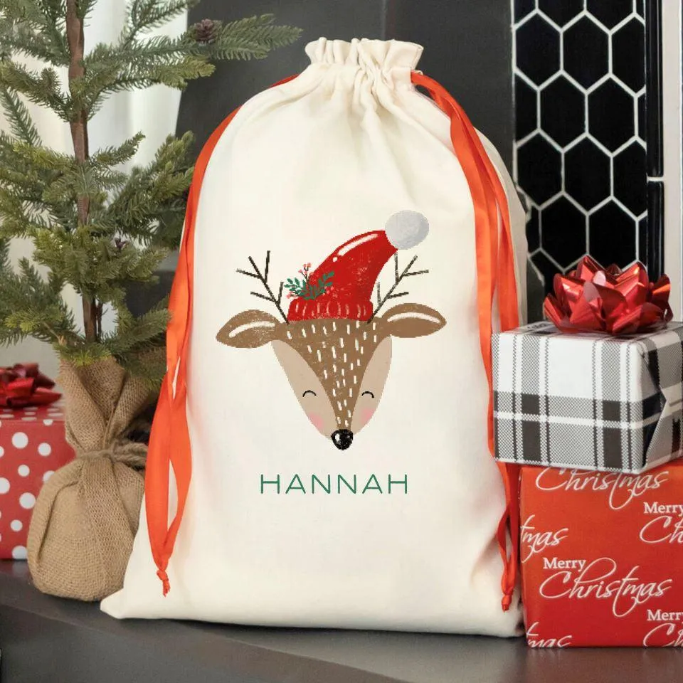 Personalized Merry and Bright Red Ribbon Santa Sacks