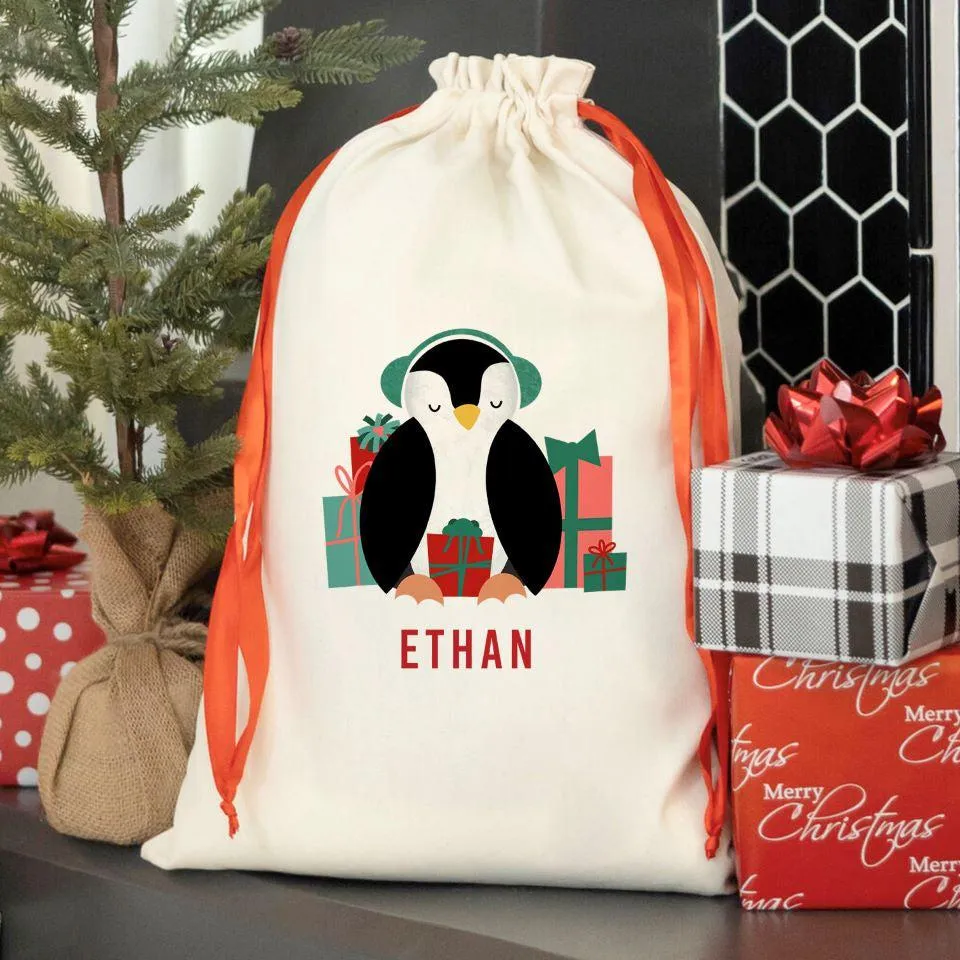 Personalized Merry and Bright Red Ribbon Santa Sacks