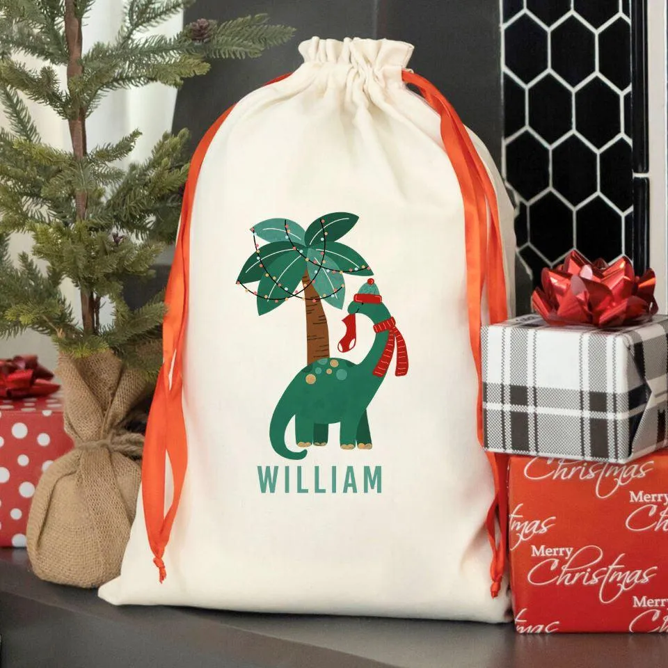 Personalized Merry and Bright Red Ribbon Santa Sacks