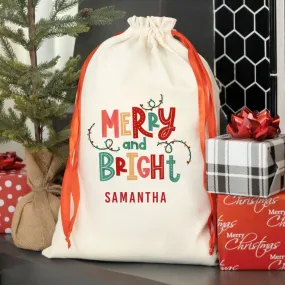 Personalized Merry and Bright Red Ribbon Santa Sacks