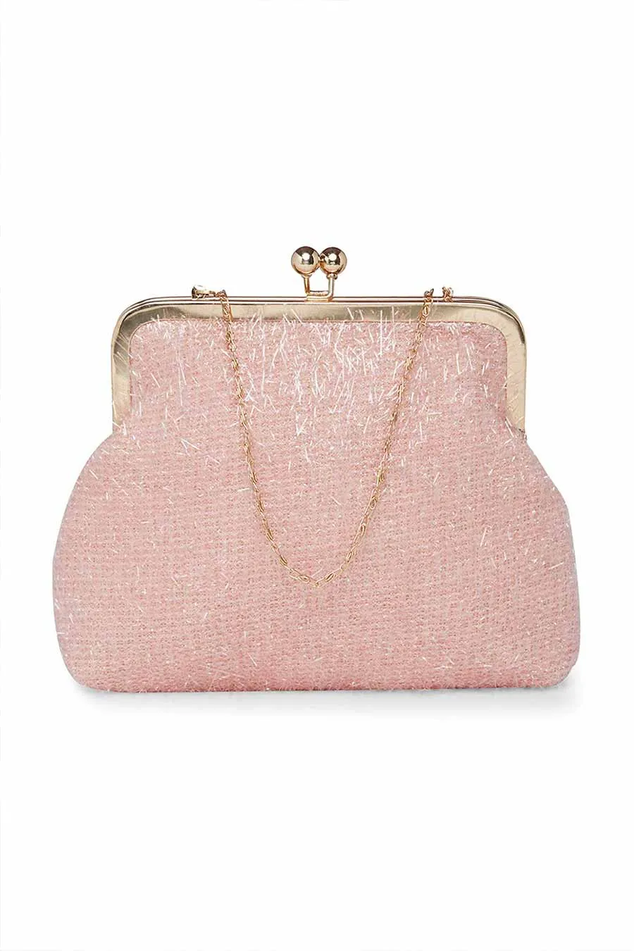 Pink & Silver Fringe Pouch Clutch