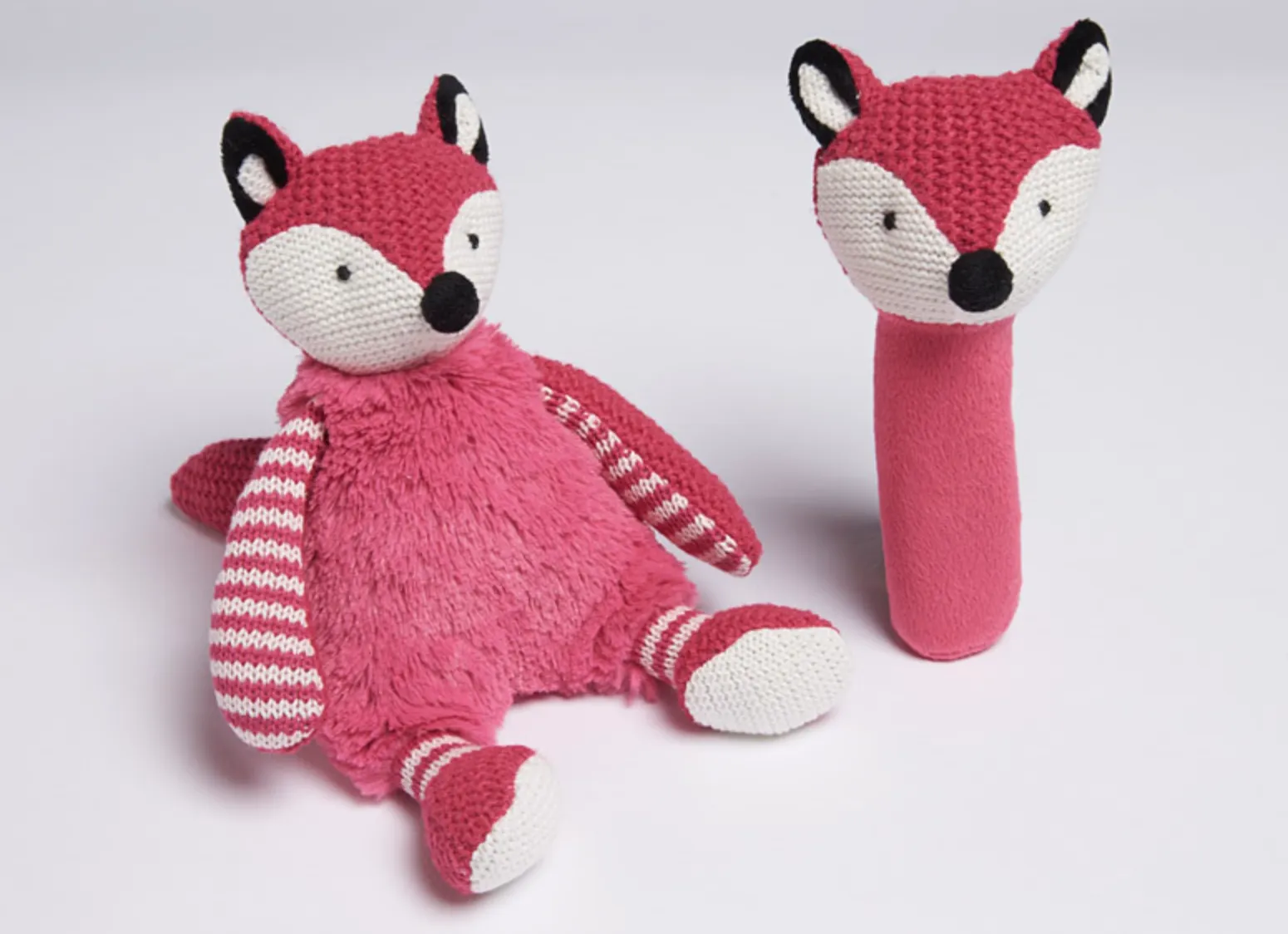 Plush Pink Fox Baby Toy & Rattle Gift Set