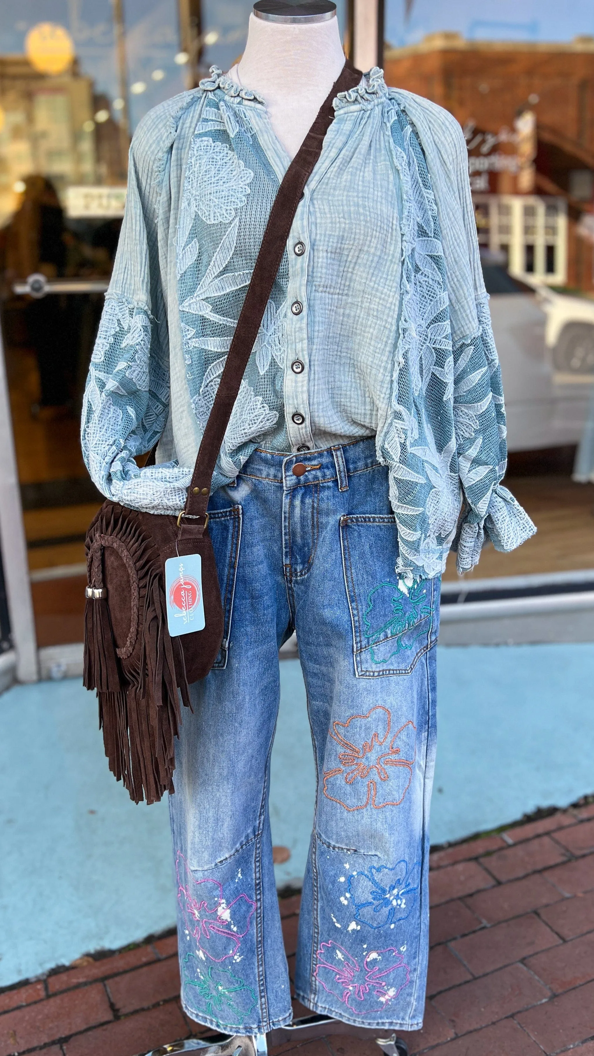 Round Suede Crossbody Bag w/Fringe
