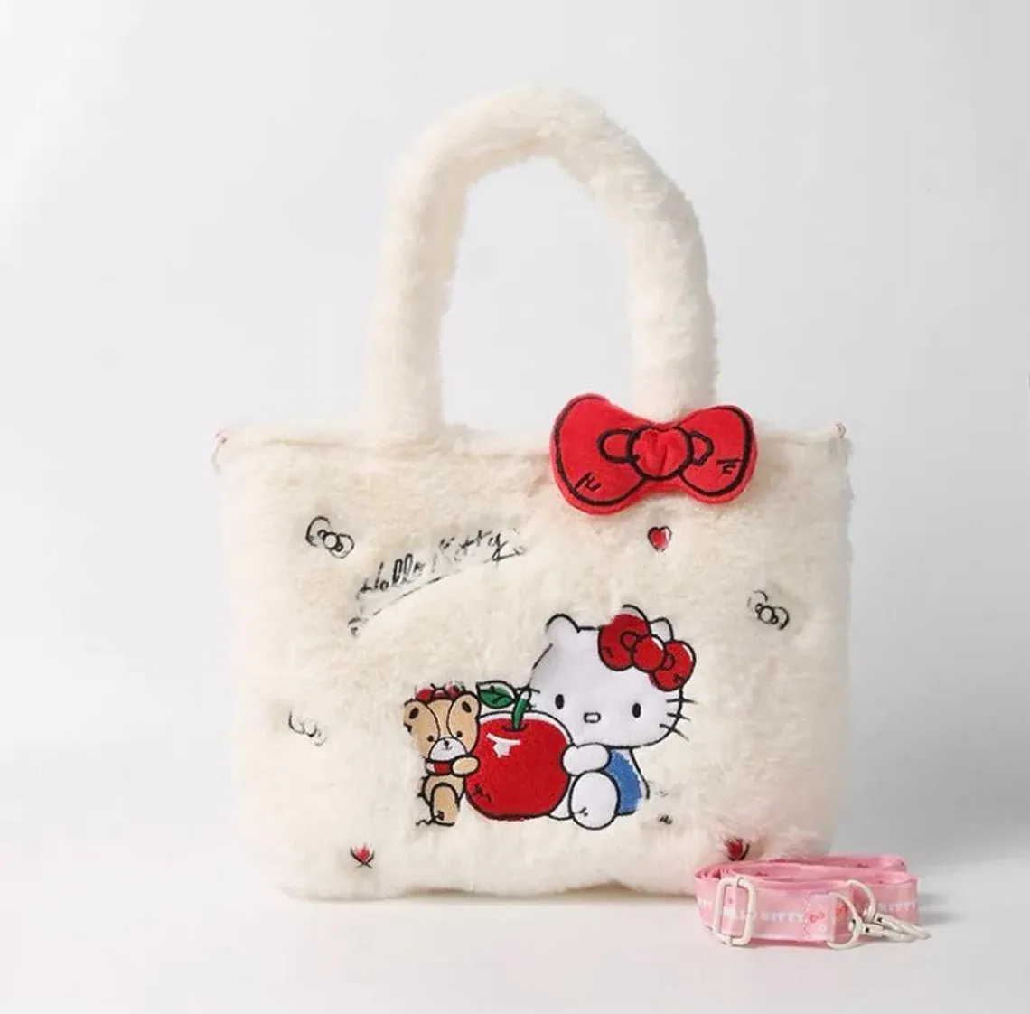 Sanrio Hello Kitty My Melody Kuromi Cinnamoroll Fluffy Shopping Totes Shoulder Bag with Strap