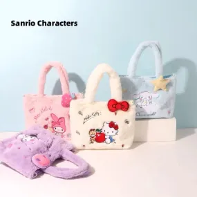 Sanrio Hello Kitty My Melody Kuromi Cinnamoroll Fluffy Shopping Totes Shoulder Bag with Strap