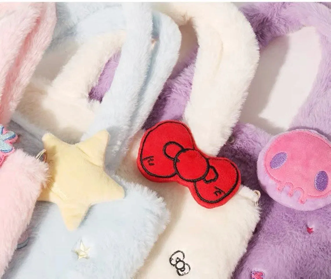 Sanrio Hello Kitty My Melody Kuromi Cinnamoroll Fluffy Shopping Totes Shoulder Bag with Strap