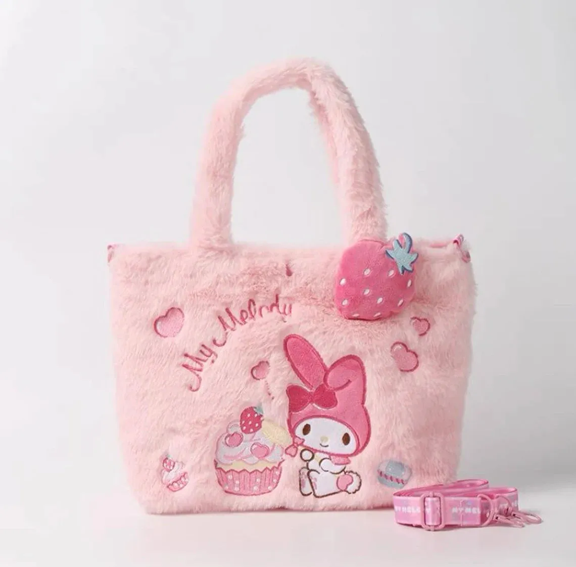 Sanrio Hello Kitty My Melody Kuromi Cinnamoroll Fluffy Shopping Totes Shoulder Bag with Strap