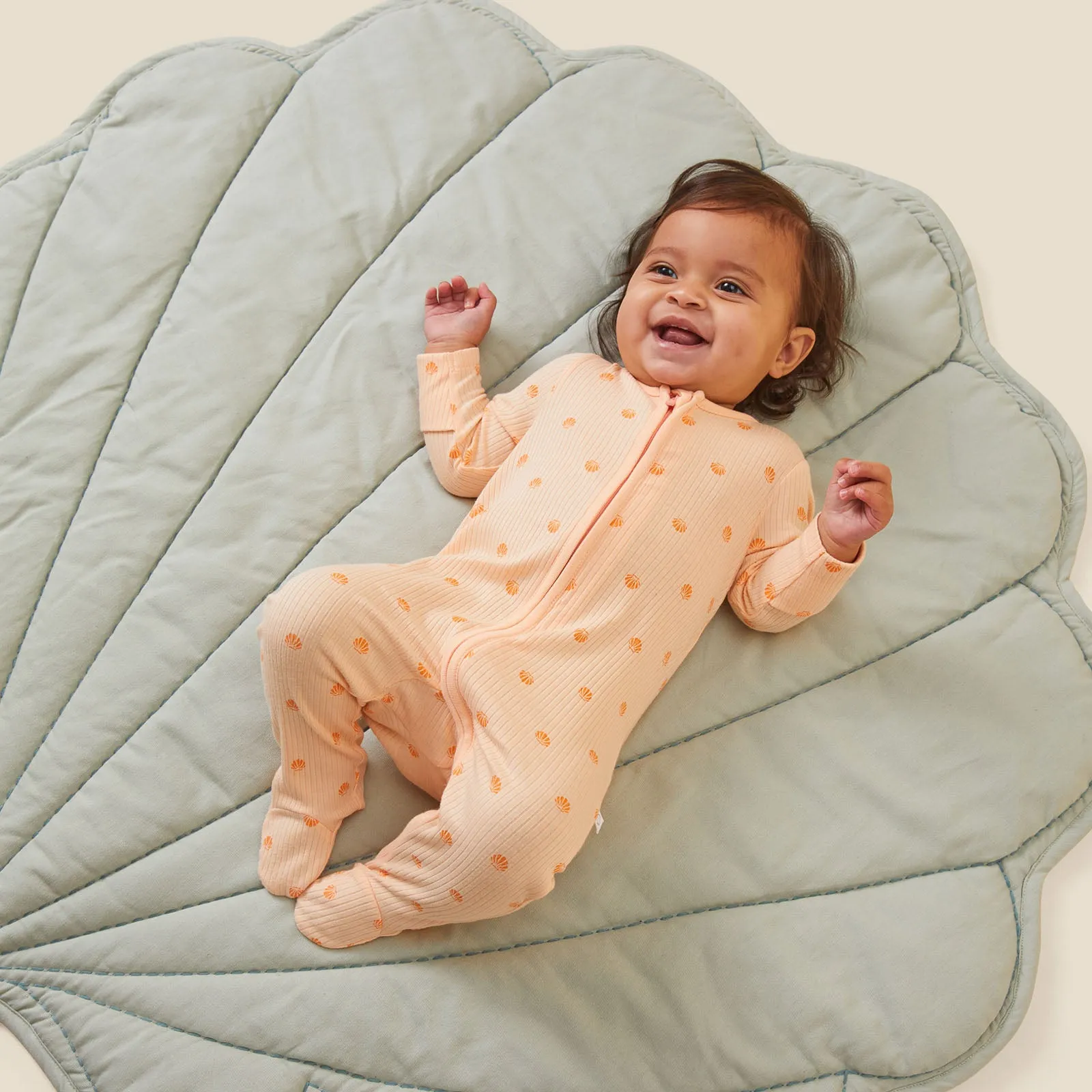 Shell Print Ribbed Clever Zip Sleepsuit