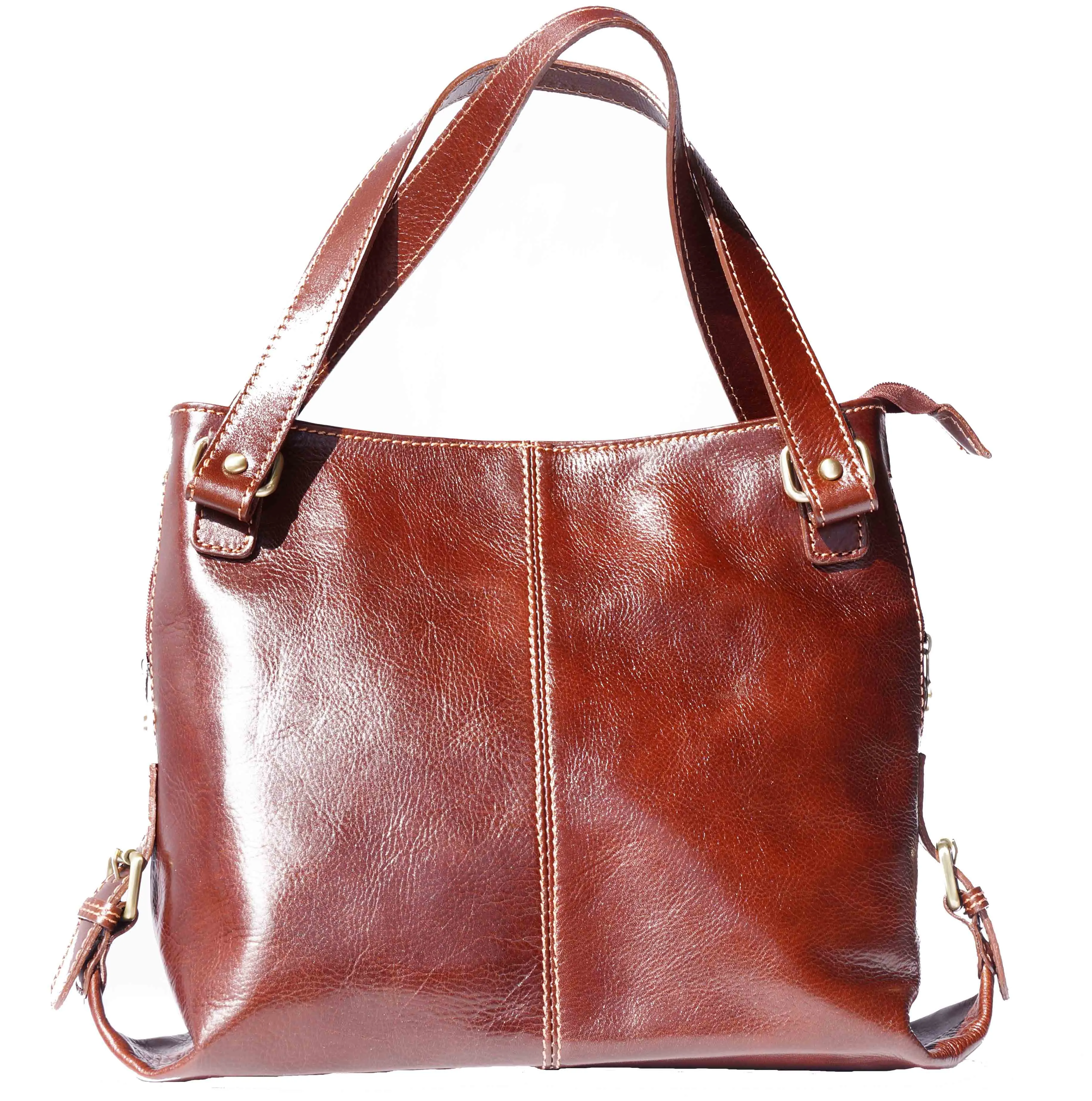 Shopping bag with double handle made of genuine calf leather