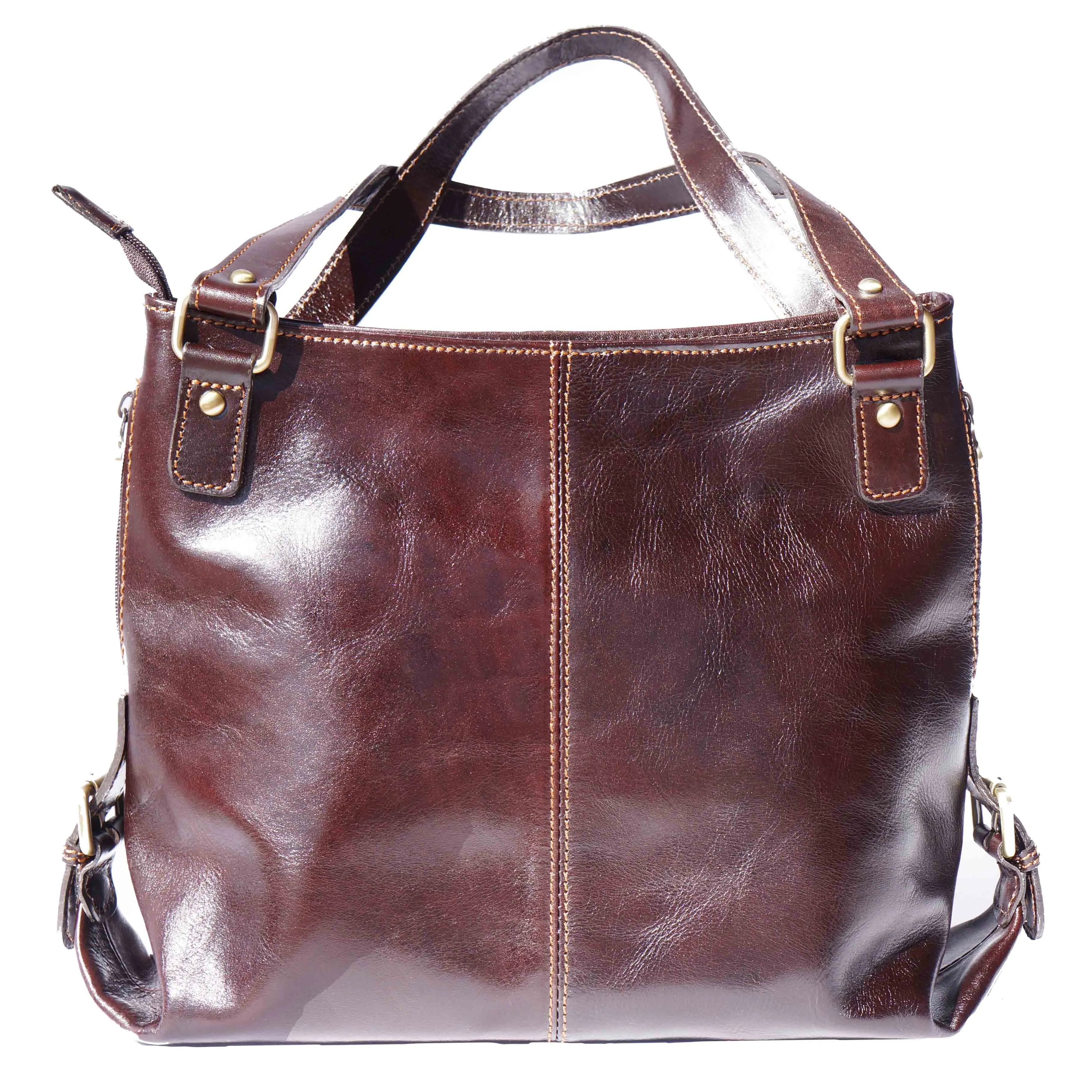 Shopping bag with double handle made of genuine calf leather