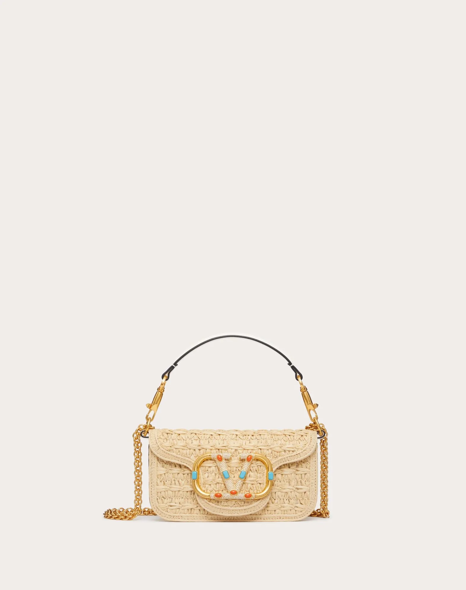 Small Locò Raffia Shoulder Bag With Jewel Logo