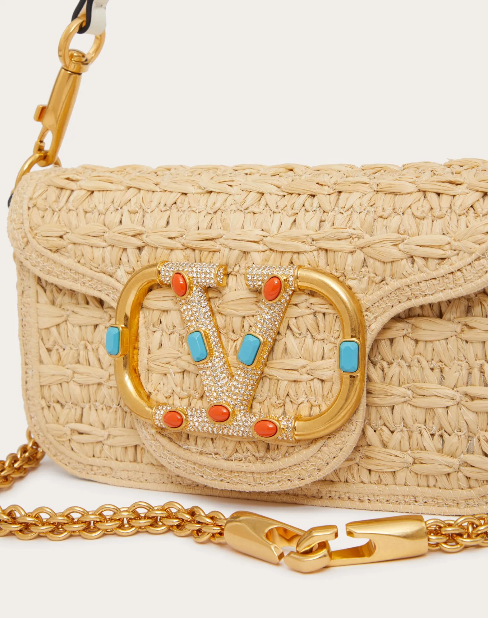 Small Locò Raffia Shoulder Bag With Jewel Logo