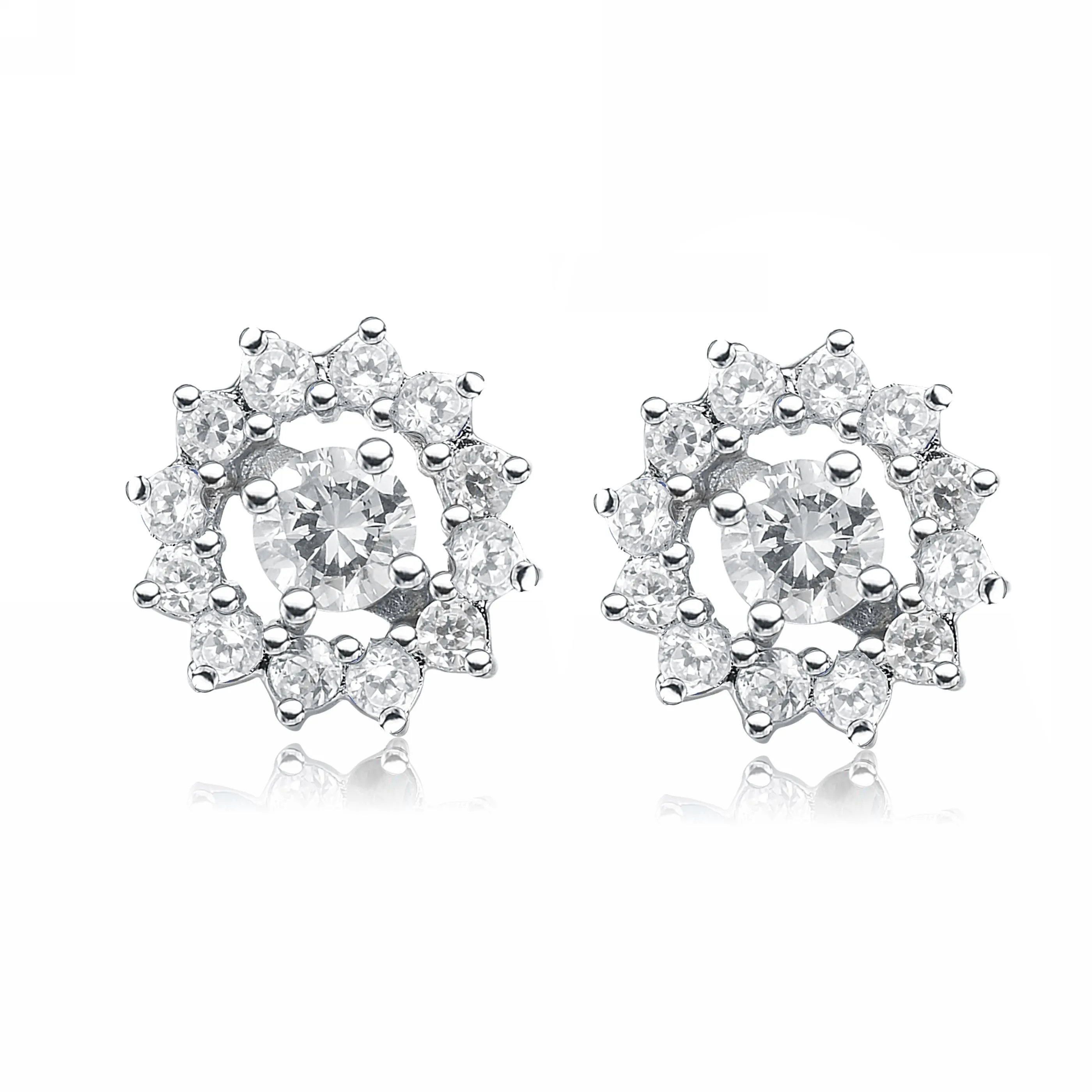 Sterling Silver Clear Cubic Zirconia Wreath Earrings