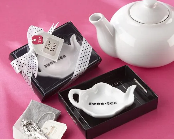 Swee-Tea Ceramic Tea-Bag Caddy in Black & White Serving-Tray Gift Box (Set of 4)