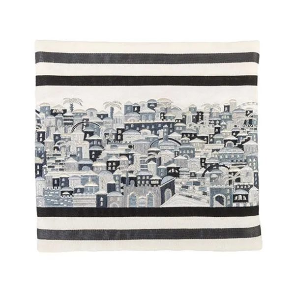 Tallit Bag - Full Embroidery - Jerusalem - Black