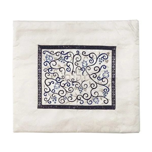 Tallit Bag - Middle Embroidery - White   Blue