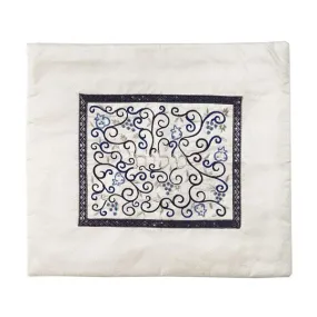 Tallit Bag - Middle Embroidery - White   Blue